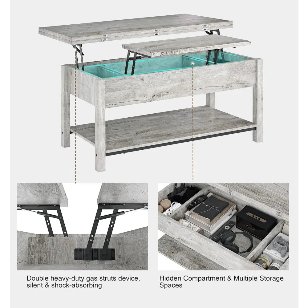 41.7" Lift Top Coffee Table - Converts to Dining Table, Gray