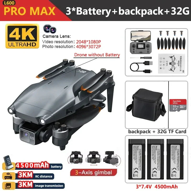 L600 PRO MAX Drone 4K Three-Axis PTZ HD