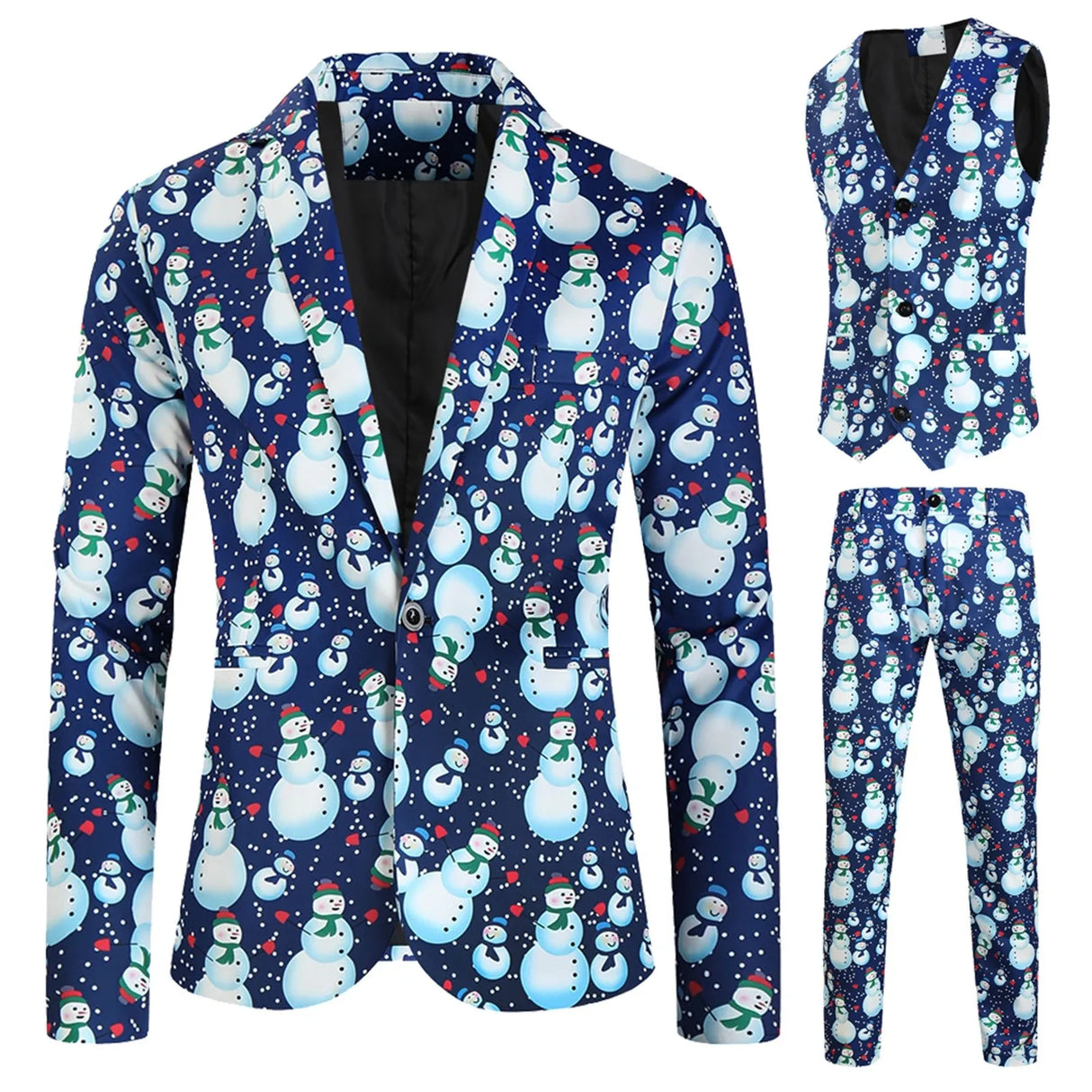 Mens Fashion Casual Suit Printed Christmas Jacket Pants
