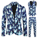 Mens Fashion Casual Suit Printed Christmas Jacket Pants