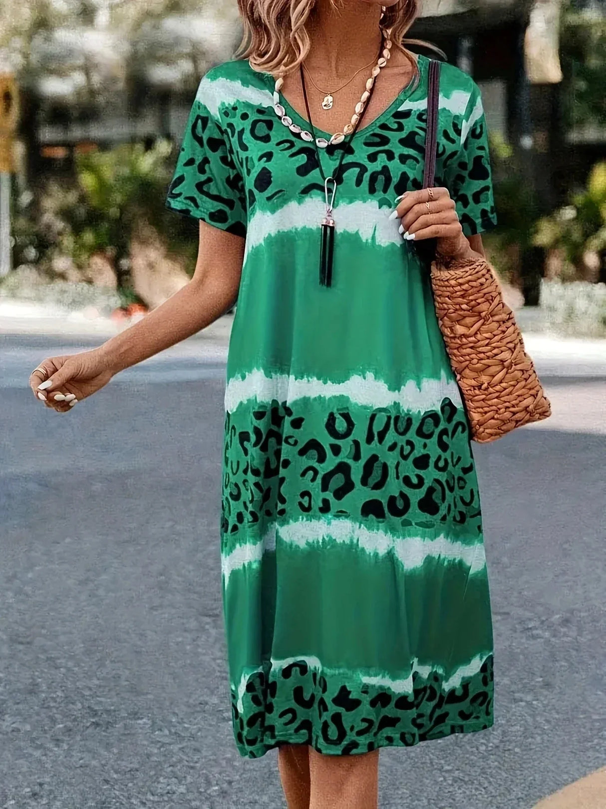 Plus Size Women's Casual Dress Dye Leopard Short