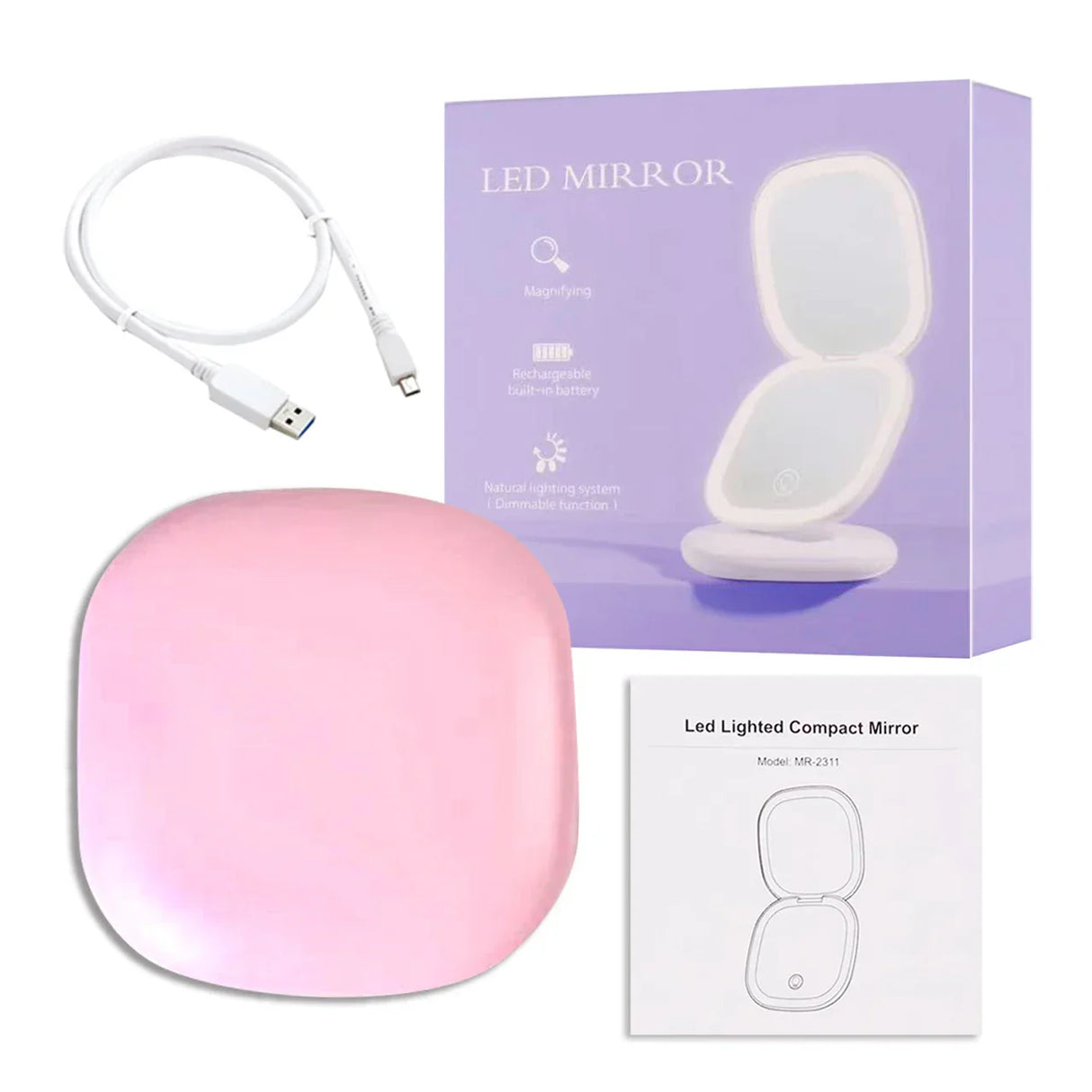 Mini Compact Led Makeup Mirror With Light 5X