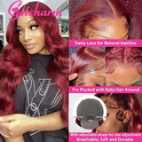 Burgundy Body Wave Lace Front Wig 13X4 13x6