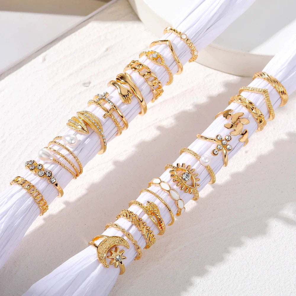 23pcs Hiphop Gold Color Geometric Wheat ear Rings