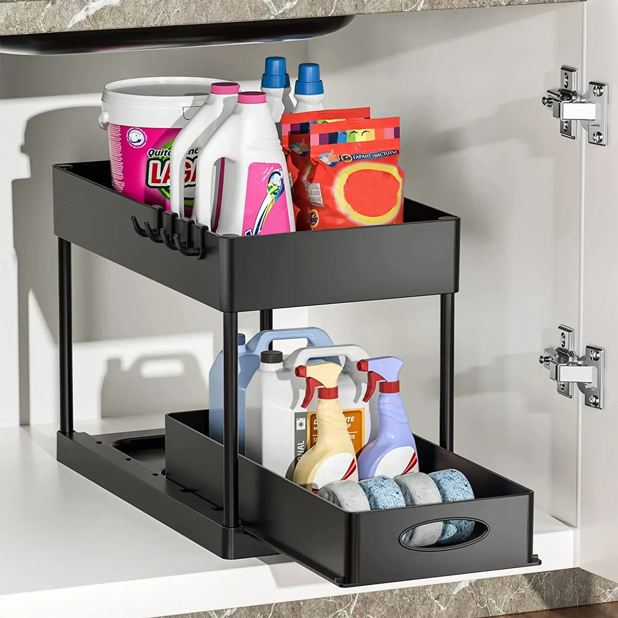 Kitchen Storage Organizer Supplies Under Sink Sliding Drawers