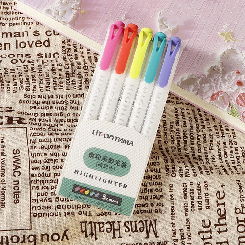 5 Colors/box Double Headed Highlighter Pen Set Fluorescent