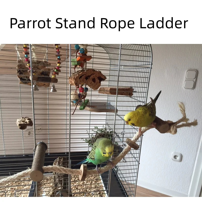 Pet Parrot Wooden Perch Stand Hanging Climbing Hammock