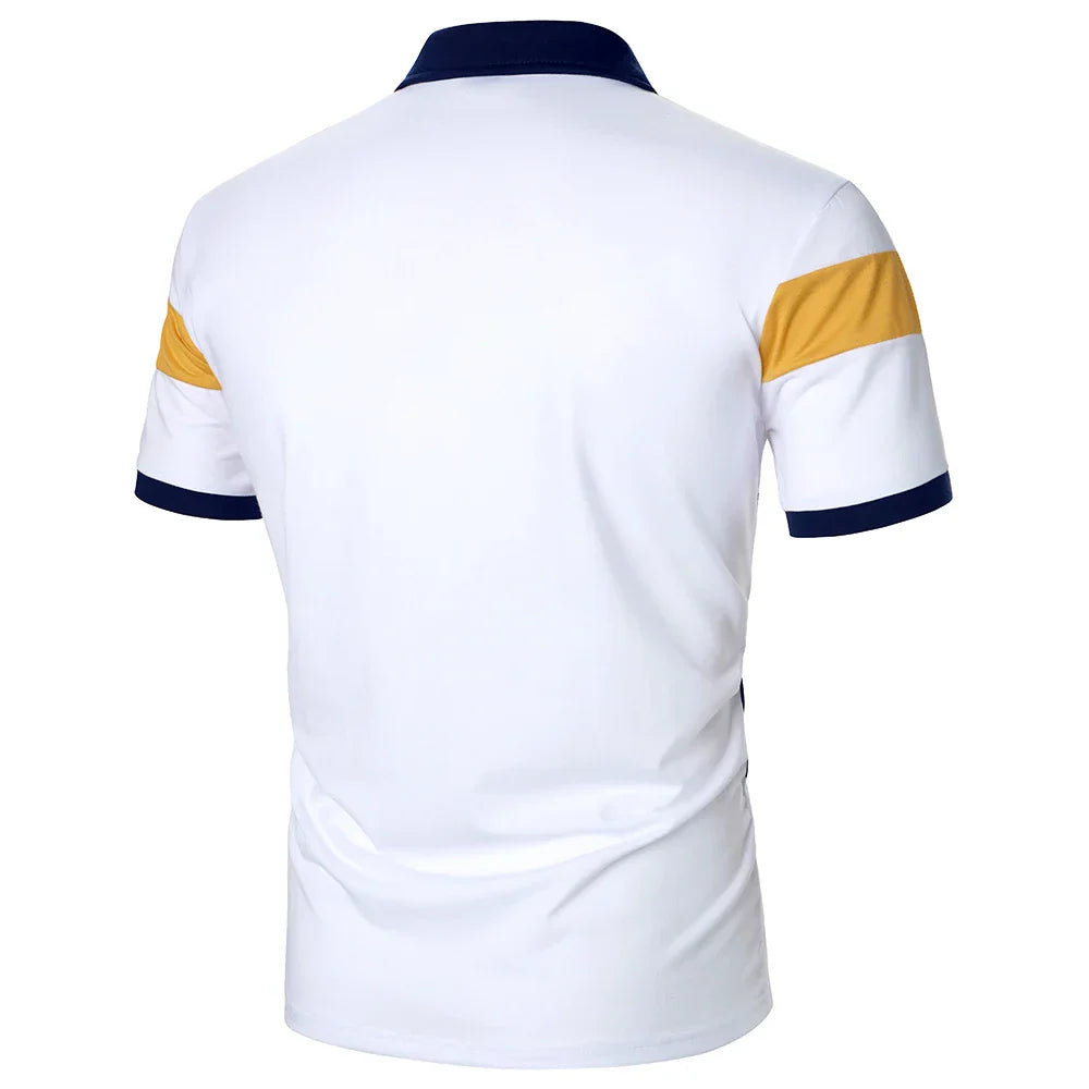 Men Short Sleeve Polo Shirt Contrast Color Stripe