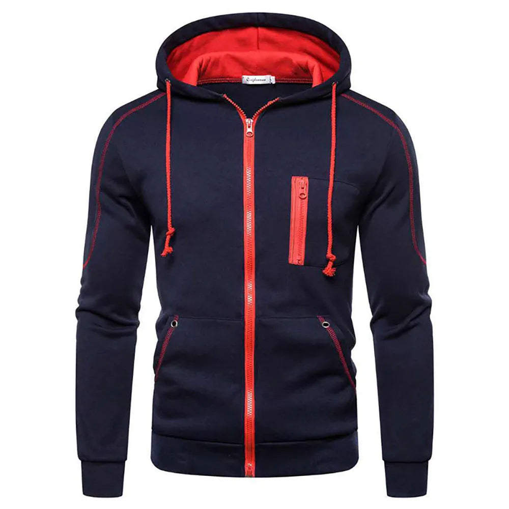 Men's Zip Up Jackets Color Matching Casual Hoodies