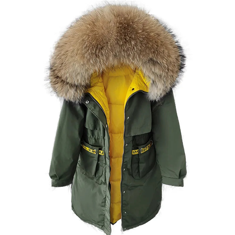 Maomaokong 2022 Real Fur Down Jacket Women Long