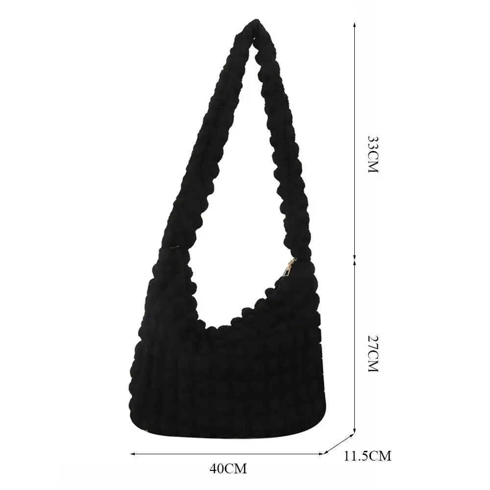 Plaid Quilted Shoulder Bag Cute Pleated Bubbles Solid