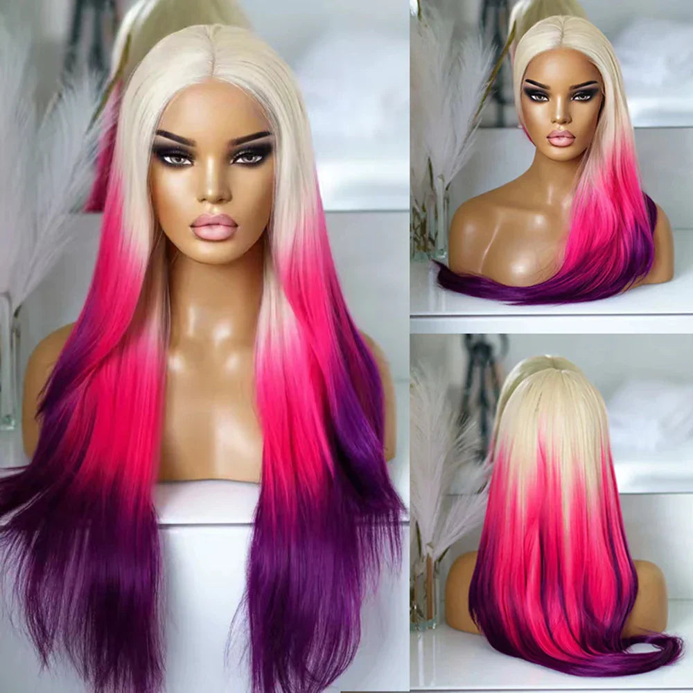 AIMEYA Ombre Blue Synthetic Lace Front Wigs for