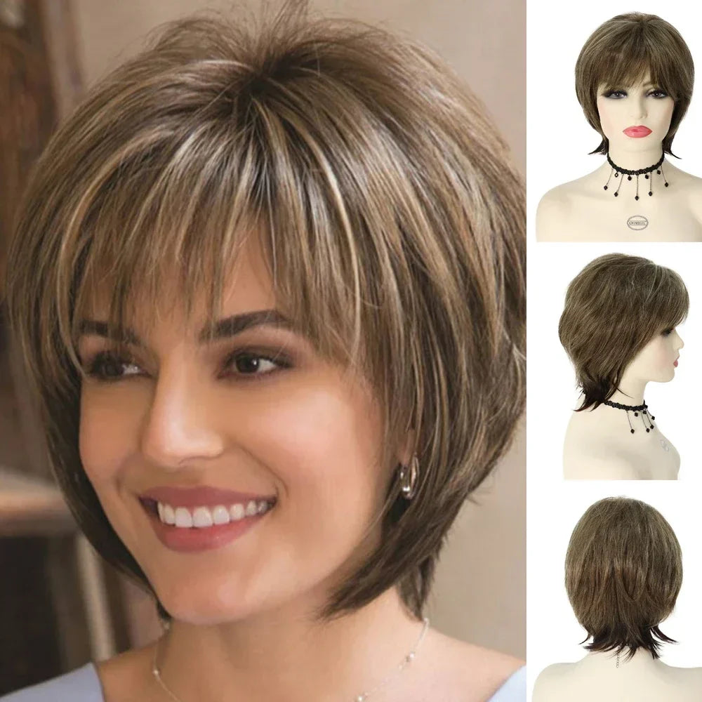 GNIMEGIL Synthetic Short Pixie Cut Wig Women Natural