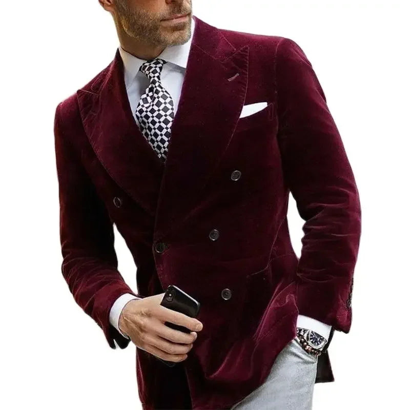 Men's Double Breasted Velvet Blazer for Dinner Italian