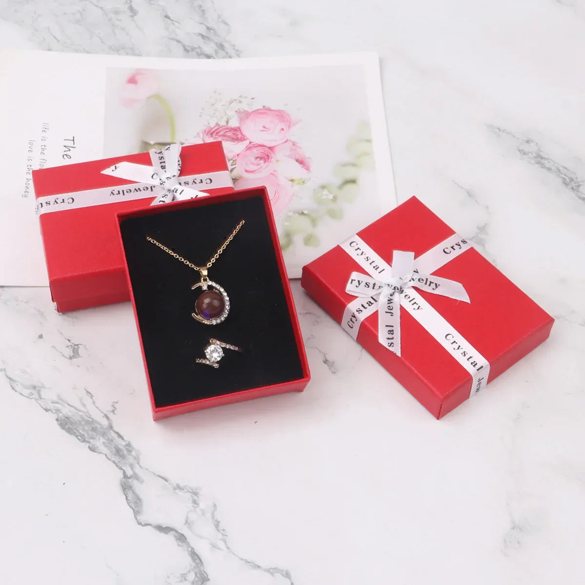 12pcs Cardboard Jewelry Set Bow Gift Box Ring