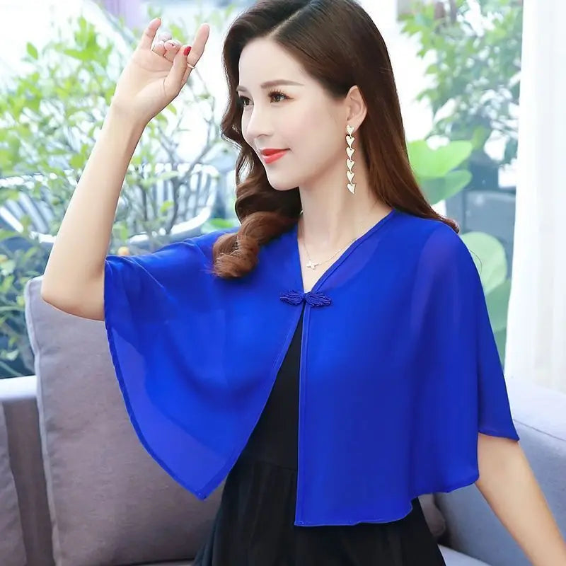 Korean Solid Chiffon Transparent Sunscreen Shawl Female Summer