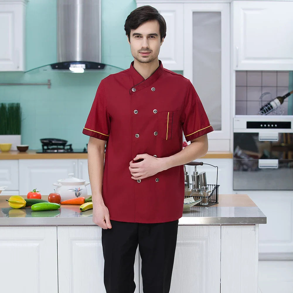 Short Sleeve Restaurant Chef Kitchen Work Uniforms Double