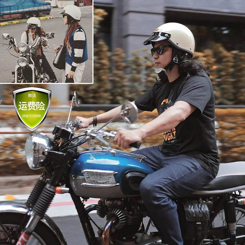 Retro Half Face Motorcycle Helmet Vintage Motorbike Helmets Men Women Unisex Scooter Summer Helmet White DOT Certified