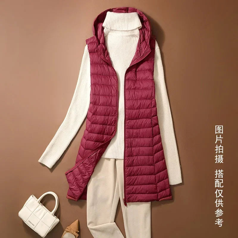Women's Autumn/Winter X-long Hooded Sleeveless Jackets 2023 New