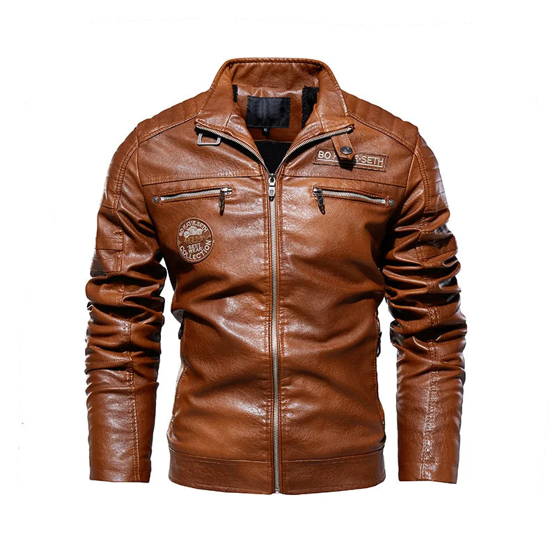 2023 Leather Jacket Men Winter Fleece Motorcycle Faux