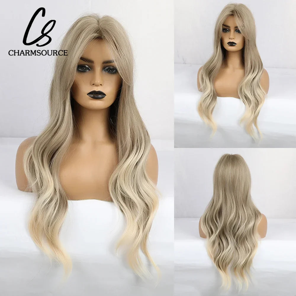 CharmSource Blonde Wavy Wig with Bangs Party Dresses