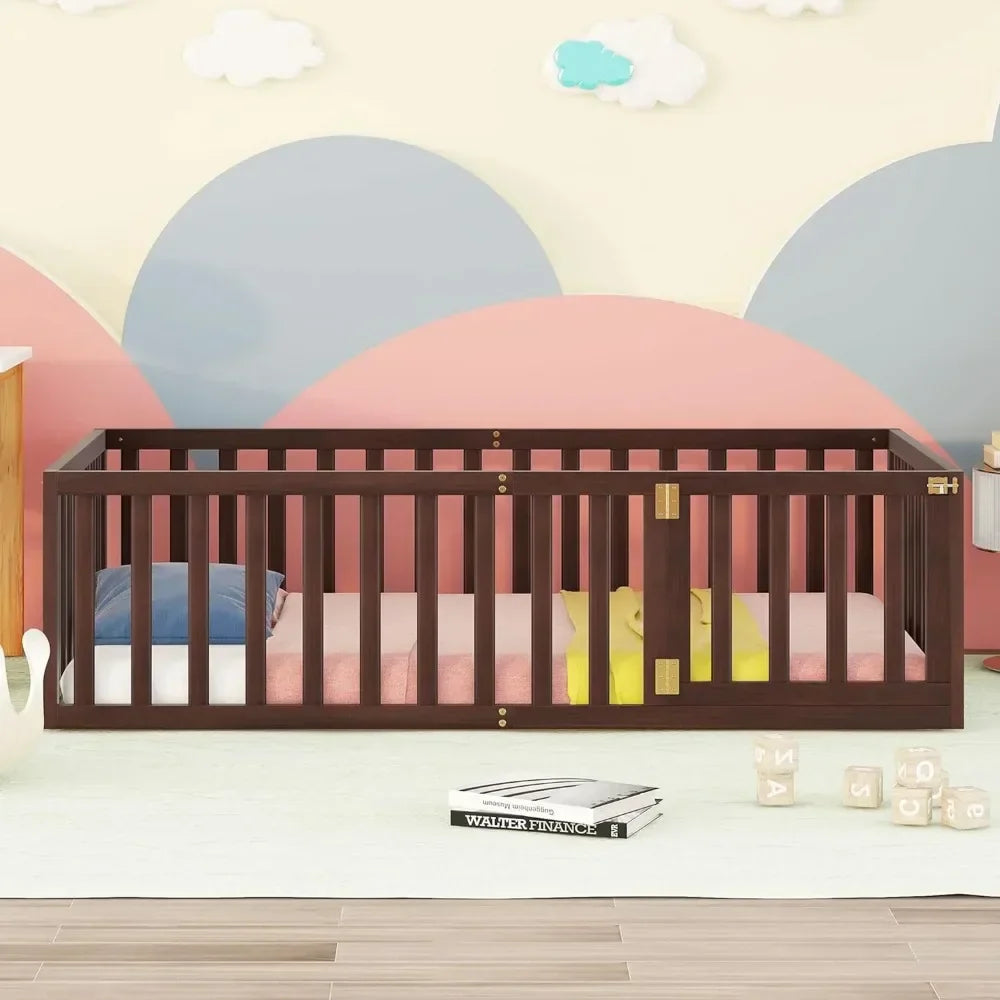 Children's bed with fence and door, noise free