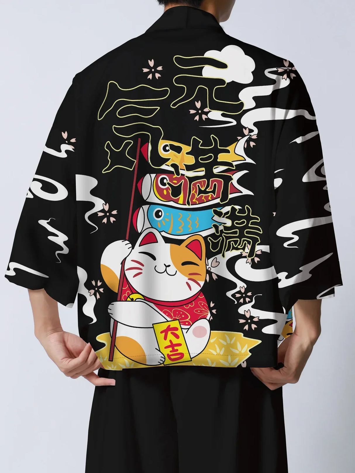 Men's Casual Kimono Style "Cheerful" Cat Loose Fit