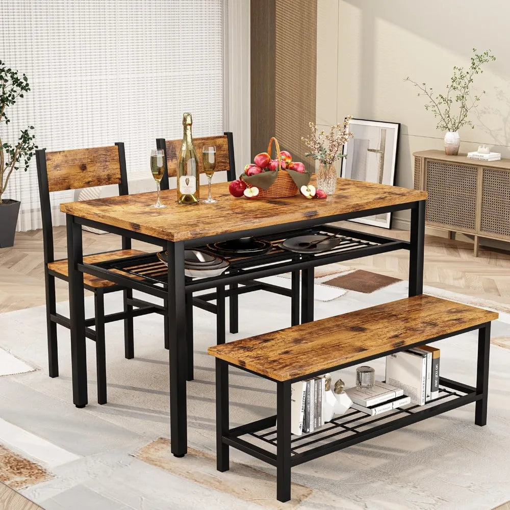 4 Pieces Dining Table Set, Industrial Dining Table