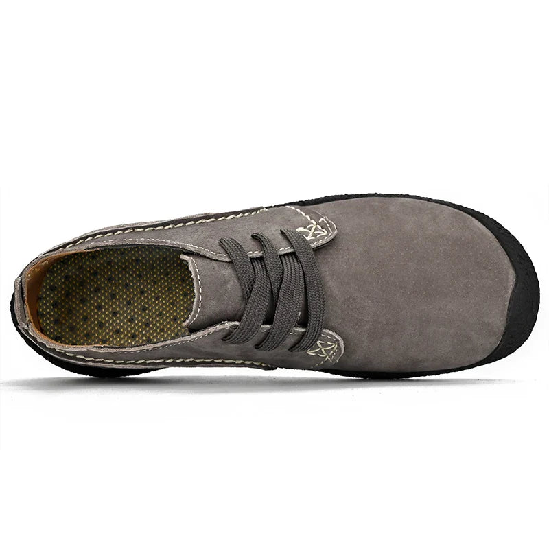 Suede Leather Casual Shoes For Men Lace Up Lightweight Outdoor Sneakers Men Hiking Footwear Flats For Trekking