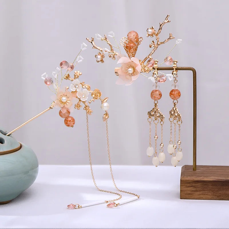 Chinese Hanfu Hair Accessories Set Long Fringed Vintage