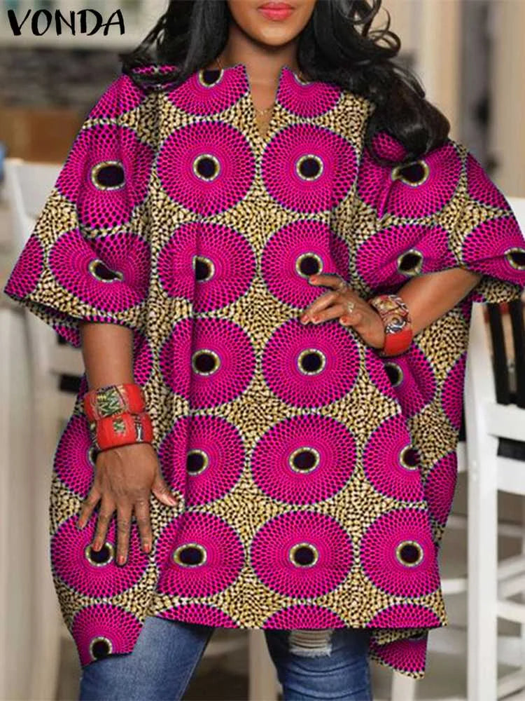 Plus Size 5XL VONDA Vintage Printed Blouse Women