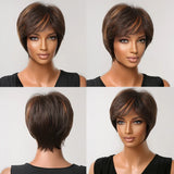 Short Pixie Cut Wig with Highlight Straight Chocolate