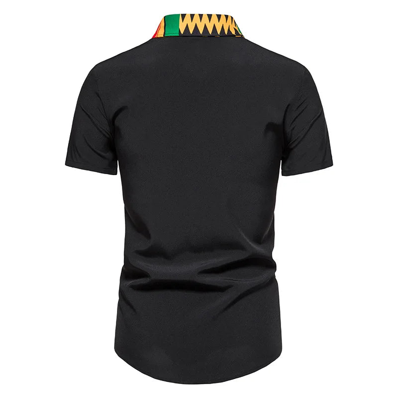 African Kente Print Shirt Short Sleeves Summer Men's
