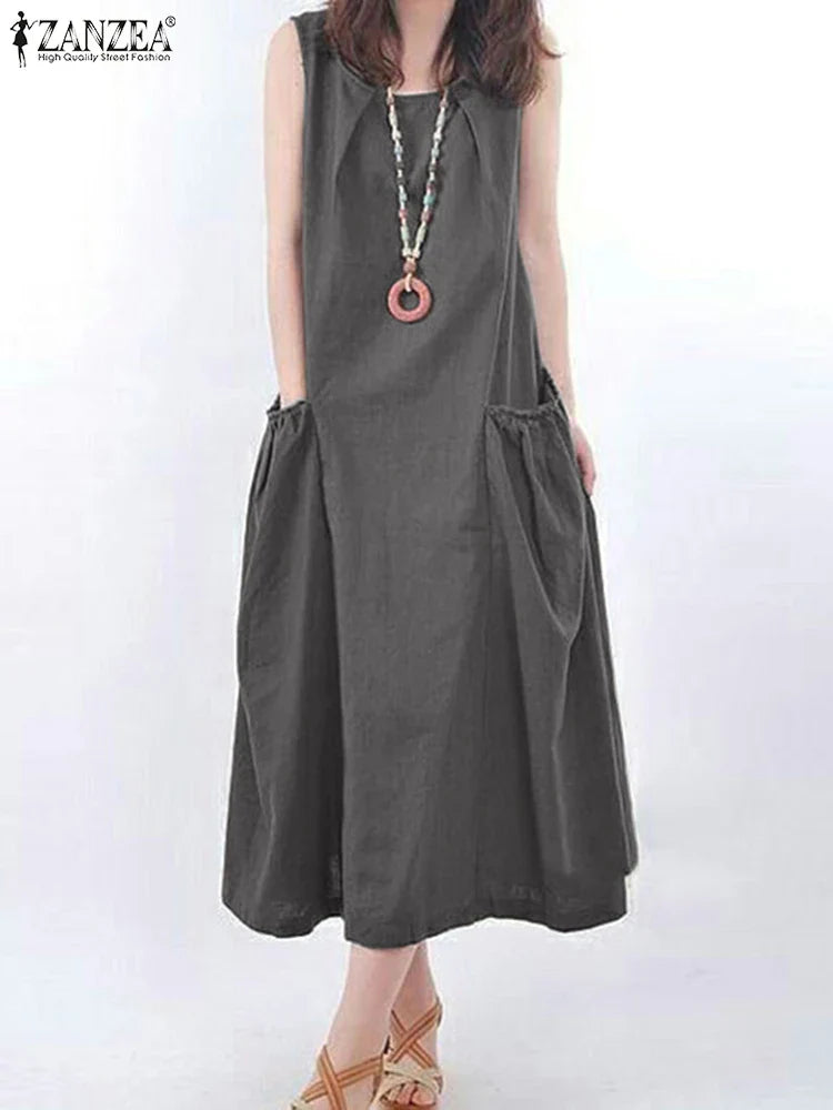 ZANZEA Summer Sleeveless Maxi Dress Women Fashion Work