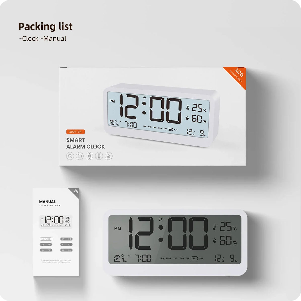 Digital Alarm Clock Table Electronics Wall Temperature Humidity