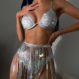 European American three point swimsuit sequin tassel skirt