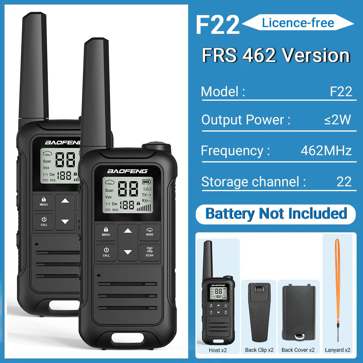 2PCS Baofeng F22 Walkie Talkie Portable Mini Communication