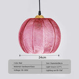 Nordic Glass Pendant Light Green Leaf Pattern Lighting