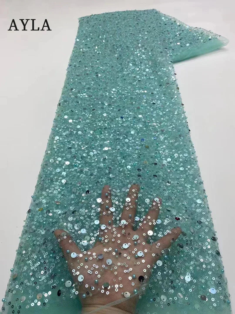 5 Yards Tulle Net African Lace Fabric Beaded