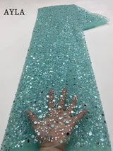 5 Yards Tulle Net African Lace Fabric Beaded