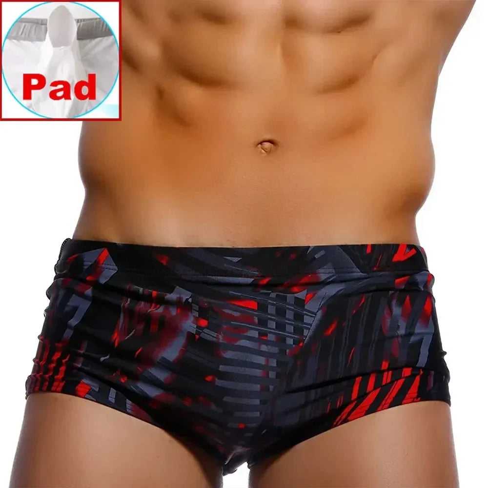 Sexy Summer Men Swimwear Swimsuits Square Graffiti Surf