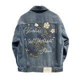 Vintage Plant Flower Embroidery Denim Jacket Men Women