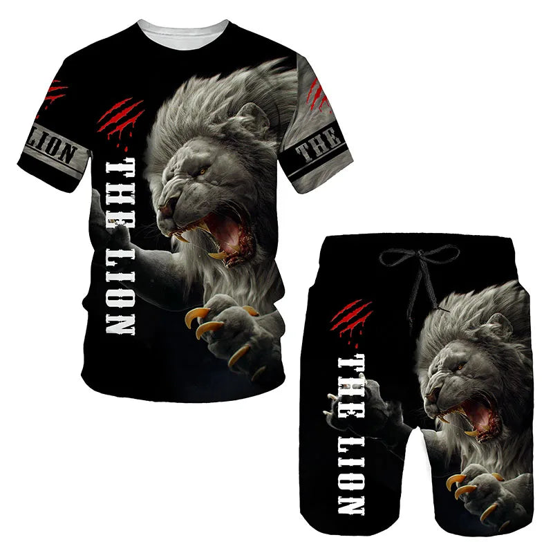 2023 Men T-shirt Set Tracksuit Training Wear Lion