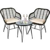 Leasbar 3 Piece Outdoor Wicker Conversation Bistro Set,