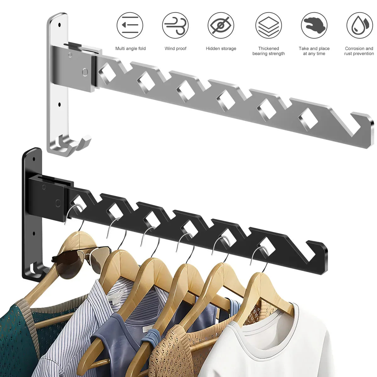 Clothes Drying Rack Adjustable Angle Clothes Hanger Wall-mounted