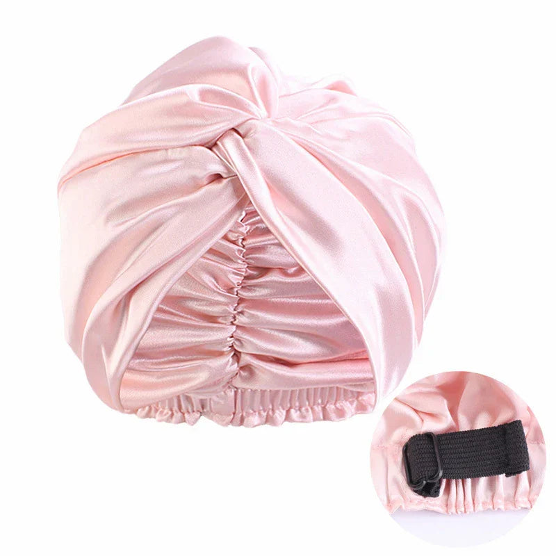 New Women Satin Sleep Night Cap Adjustable Double