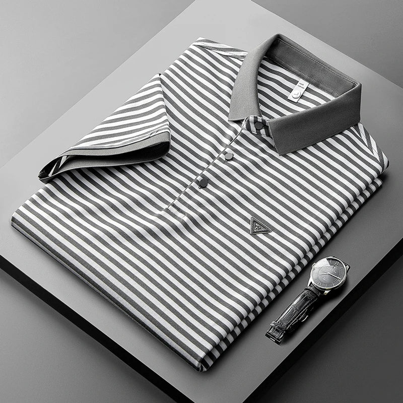 High-end Light Luxury Mercerized Short Sleeve Cotton Striped