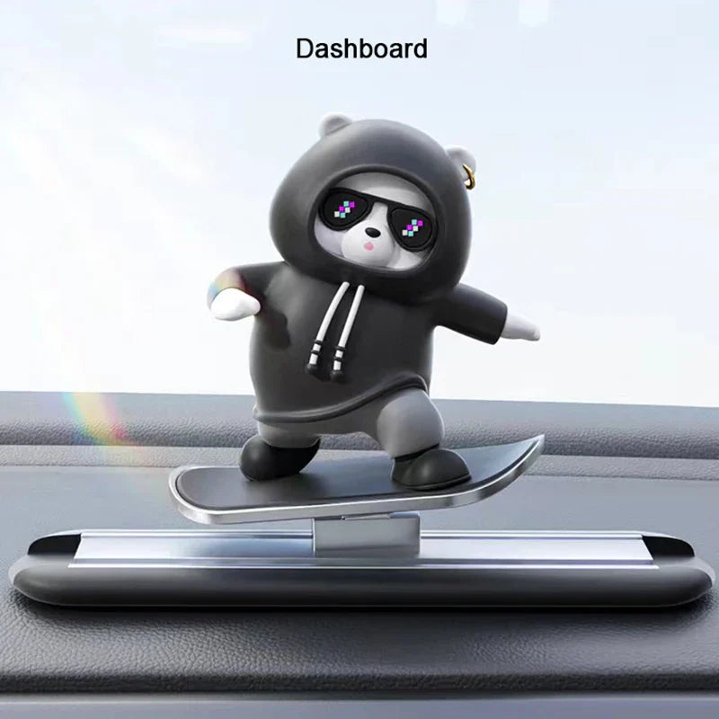 Creative Car Ornament Funny Cartoon skateboarding Bear Removable