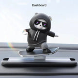 Creative Car Ornament Funny Cartoon skateboarding Bear Removable