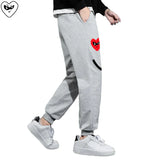 Men Women Spring Autumn Pants Heart Cartoon Embroidery